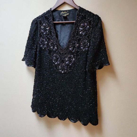 vintage black sequinned holiday blouse - Picture 4 of 7